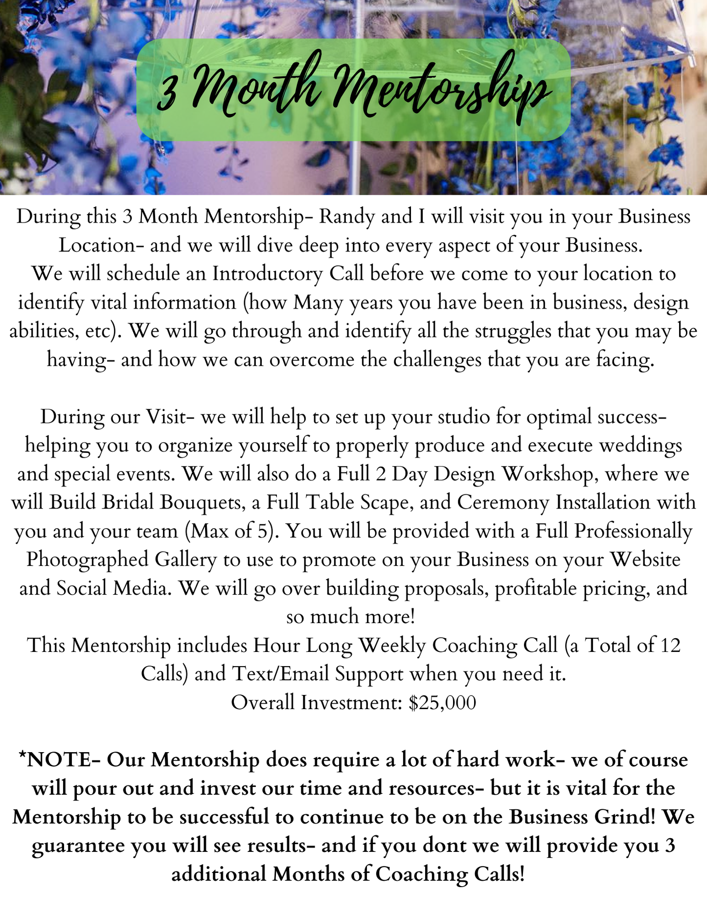 TK Floral Designs Mentorship Program- 3 Months Program